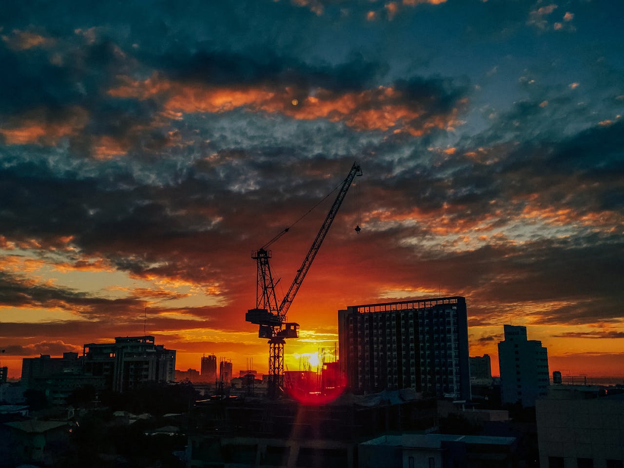 Aerial Photo of City Buildings With Sunset View